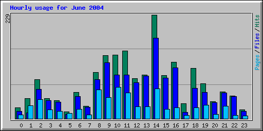 Hourly usage for June 2004